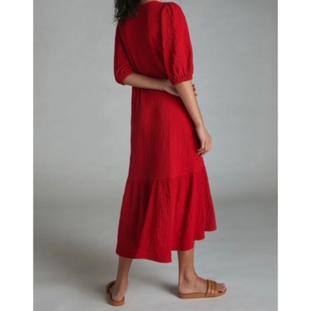 Anthropologie Maeve Red Scarletta Crinkle Midi Dress Sz XXS Petite - Picture 5 of 11